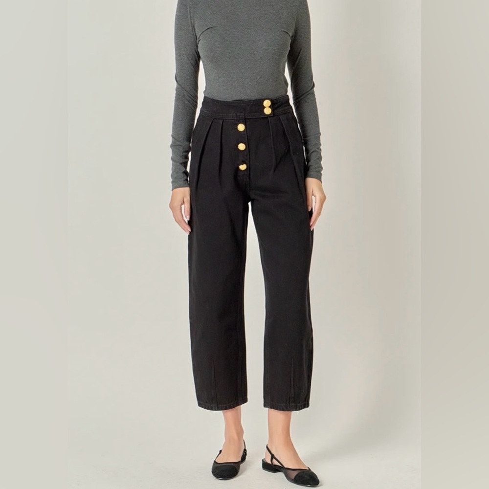 English Factory Black Ankle Jeans with Gold Buttons